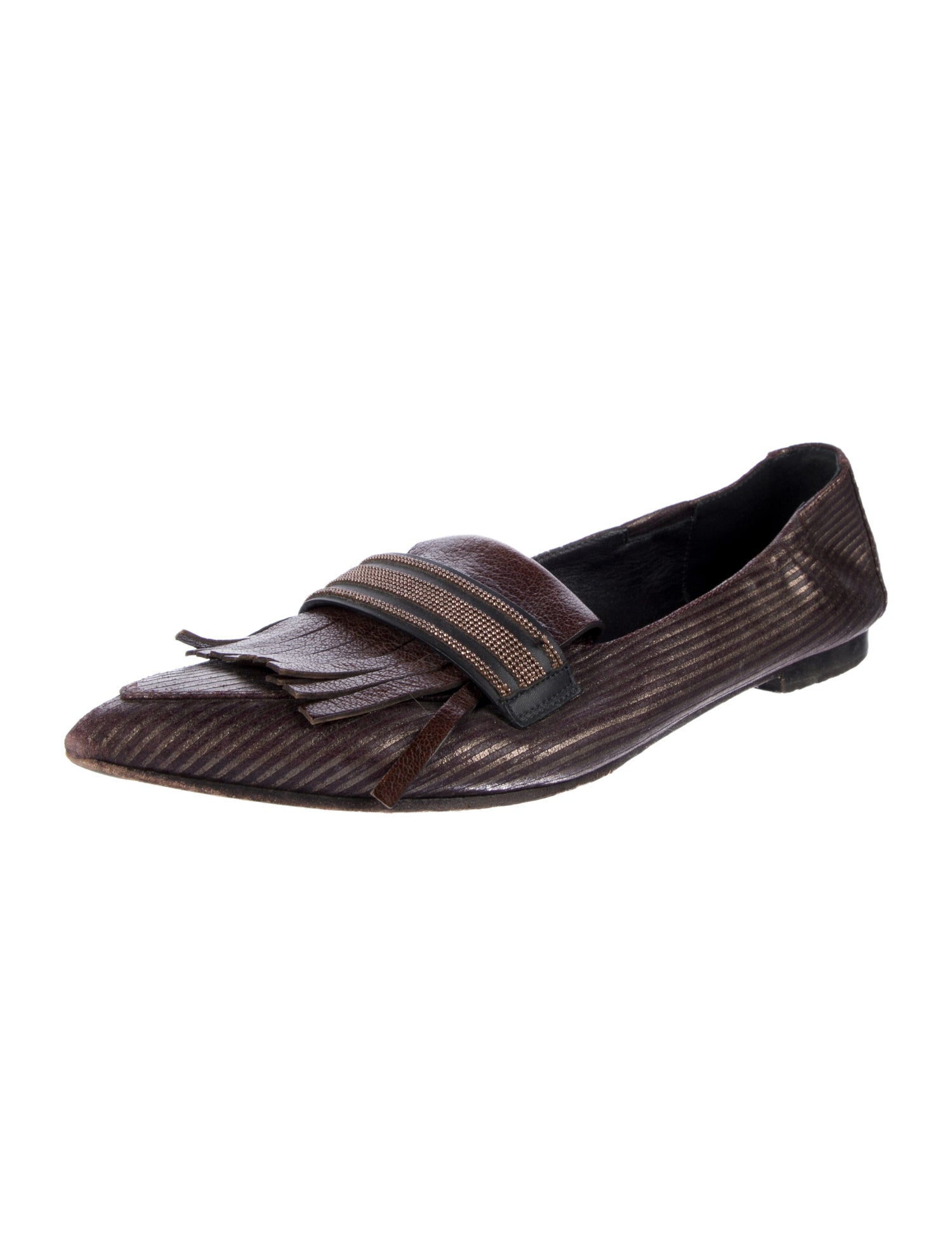 Brunello Cucinelli Leather Striped Loafers