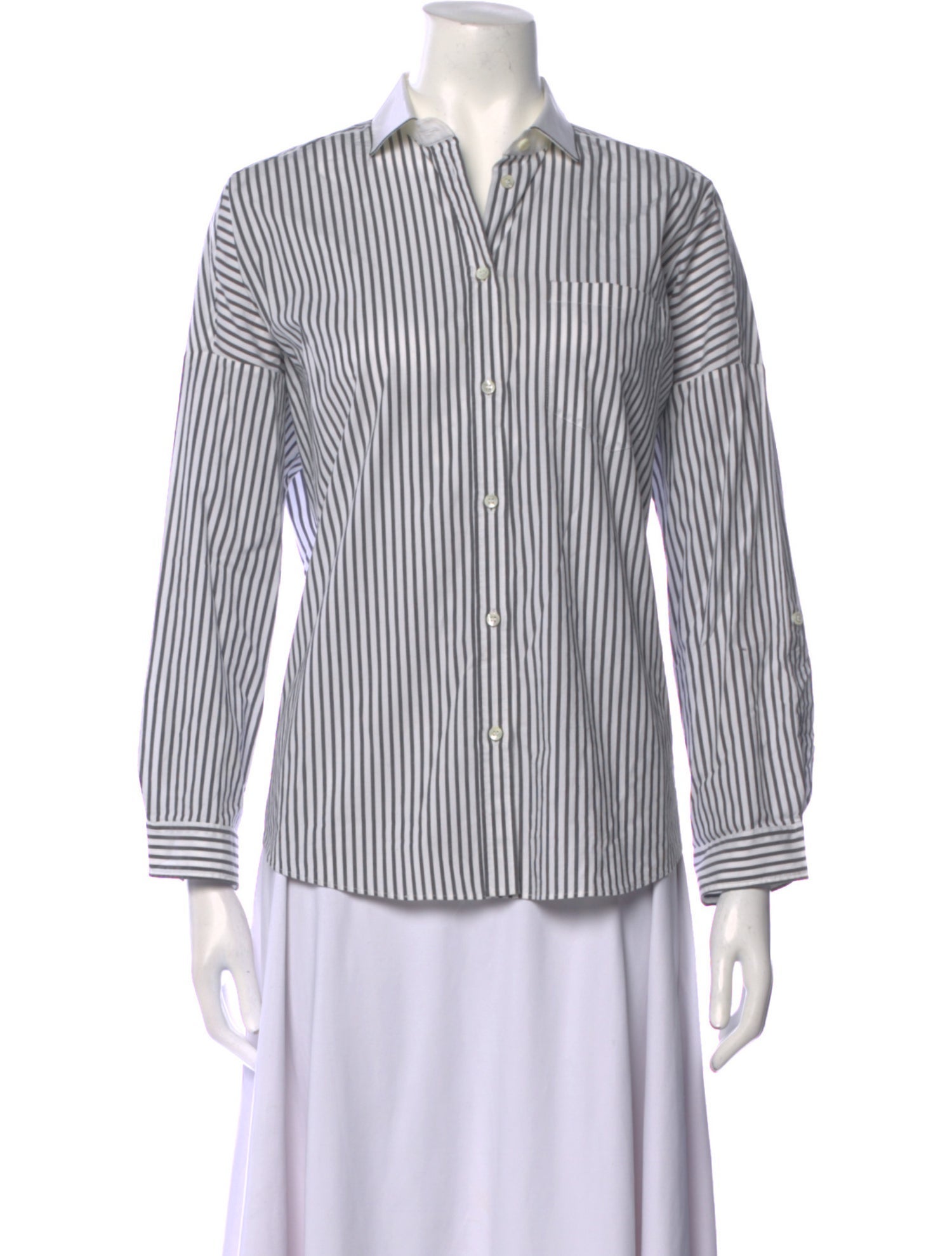 Brunello Cucinelli Striped Long Sleeve Button-Up Top