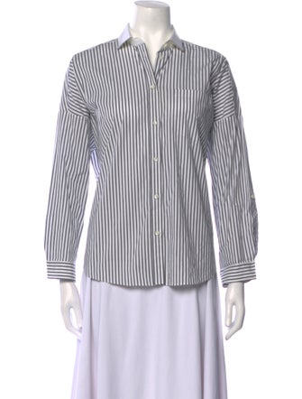 Brunello Cucinelli Striped Long Sleeve Button-Up Top