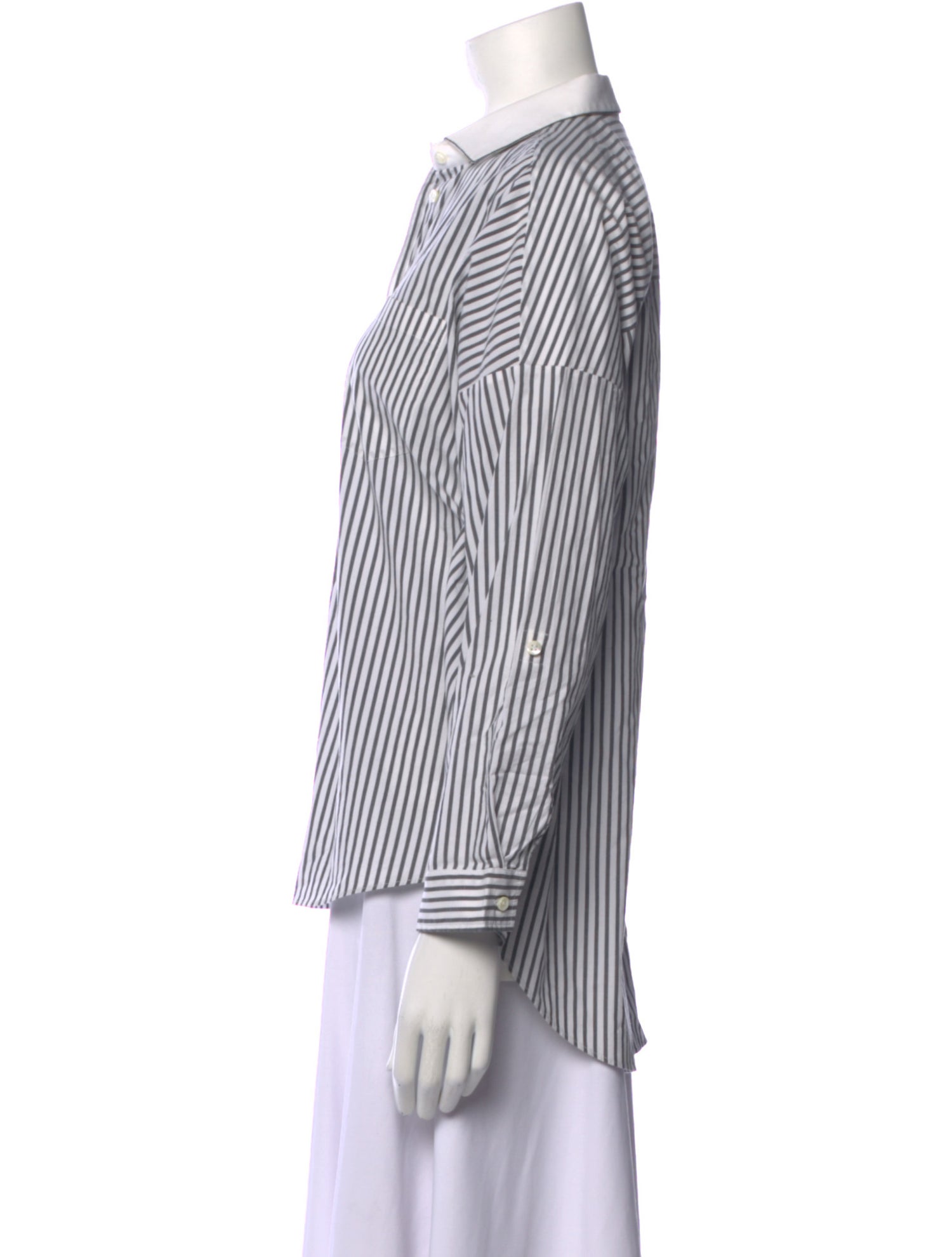 Brunello Cucinelli Striped Long Sleeve Button-Up Top