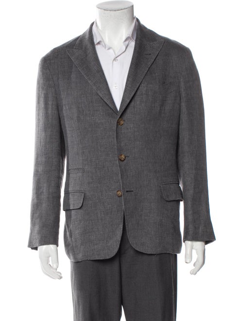 Brunello Cucinelli Linen Leather Trim Embellishment Blazer