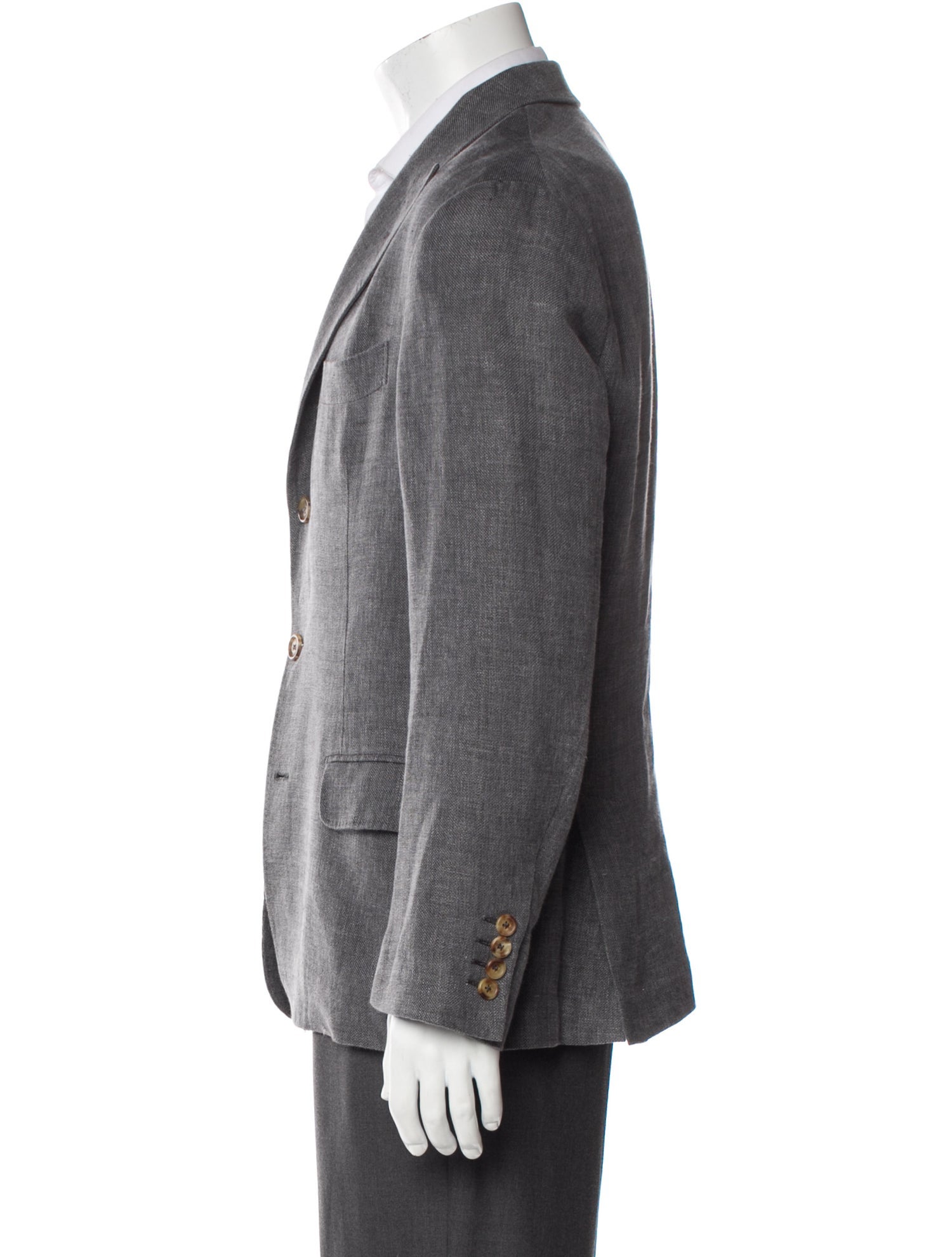 Brunello Cucinelli Linen Leather Trim Embellishment Blazer