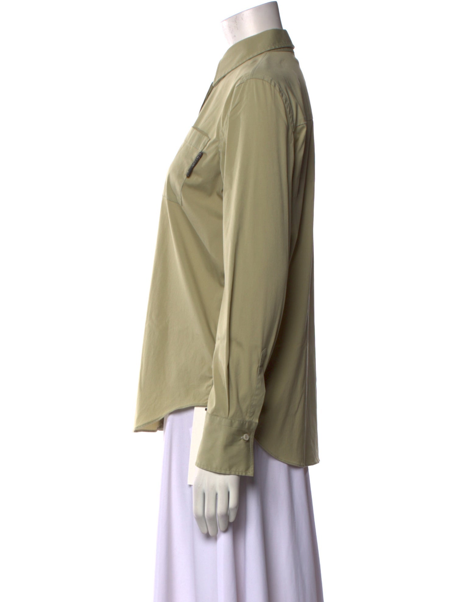 Brunello Cucinelli Mock Neck Long Sleeve Button-Up Top