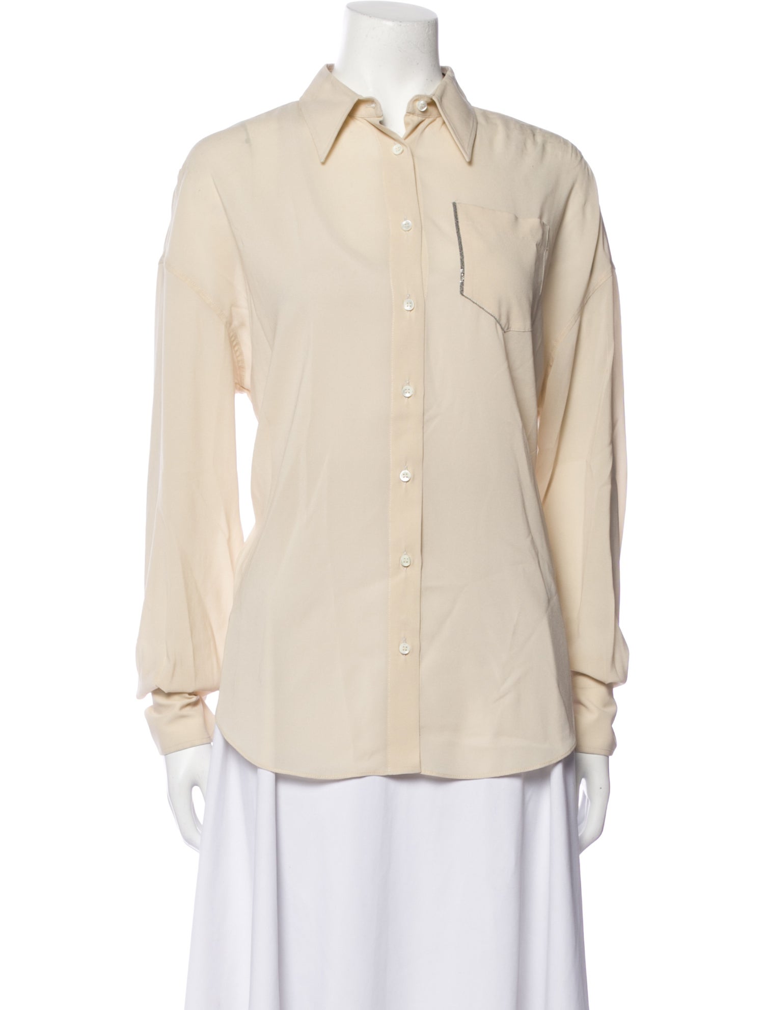 Brunello Cucinelli Silk Long Sleeve Button-Up Top