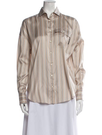 Brunello Cucinelli Silk Long Sleeve Button-Up Top