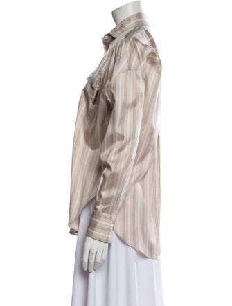 Brunello Cucinelli Silk Long Sleeve Button-Up Top