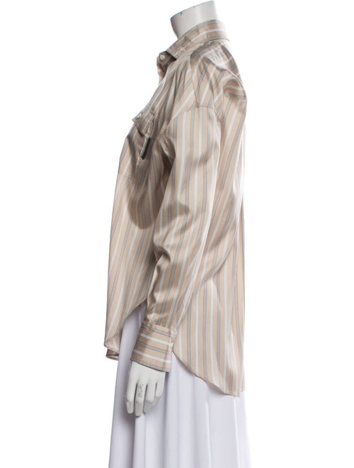 Brunello Cucinelli Silk Long Sleeve Button-Up Top