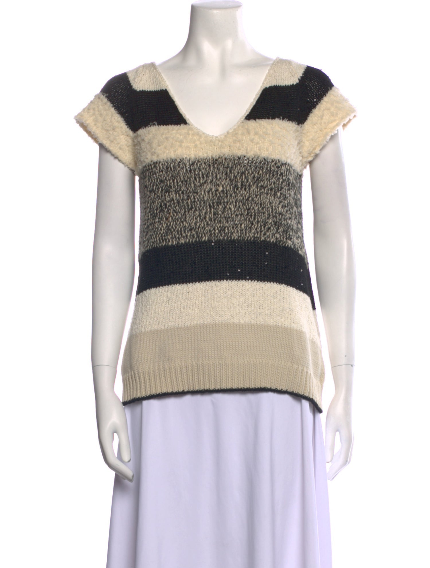 Brunello Cucinelli Striped V-Neck Sweater