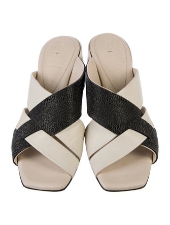 Brunello Cucinelli Monili Leather Slides