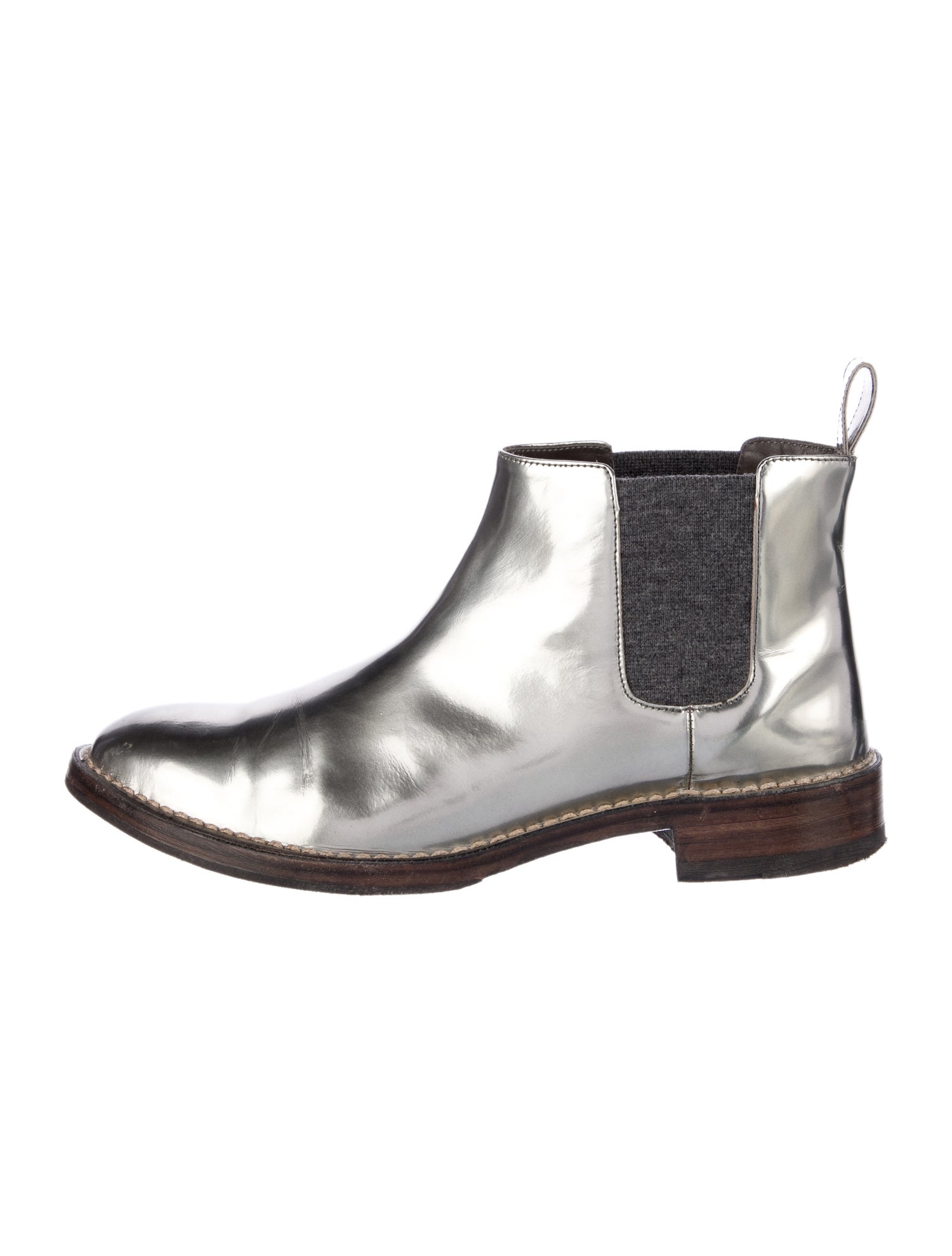 Brunello Cucinelli Patent Leather Tweed Pattern Chelsea Boots