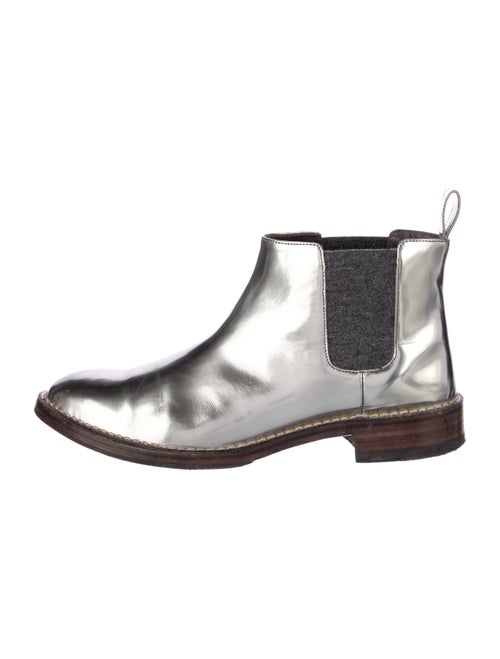Brunello Cucinelli Patent Leather Tweed Pattern Chelsea Boots