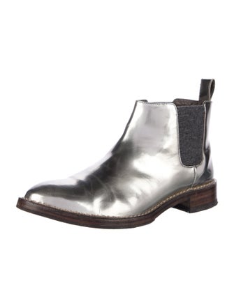 Brunello Cucinelli Patent Leather Tweed Pattern Chelsea Boots