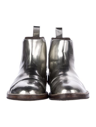 Brunello Cucinelli Patent Leather Tweed Pattern Chelsea Boots