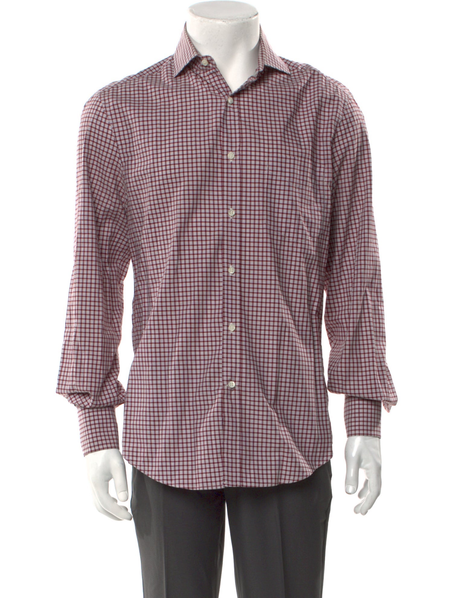 Brunello Cucinelli Plaid Print Long Sleeve Dress Shirt