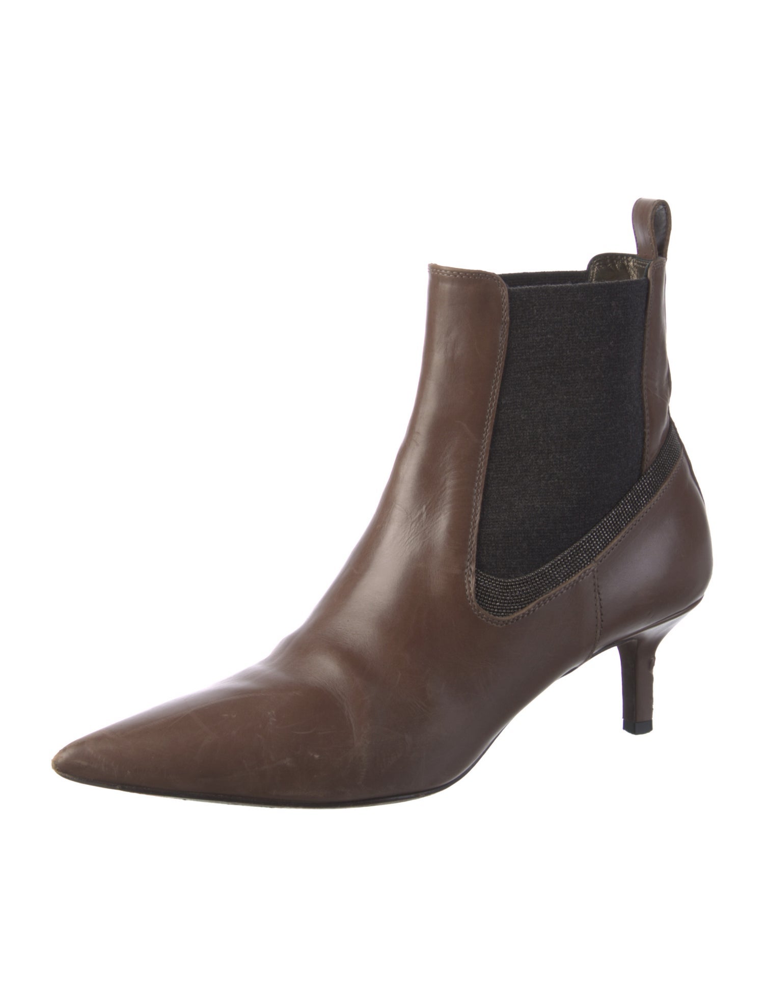 Brunello Cucinelli Leather Beaded Accents Chelsea Boots