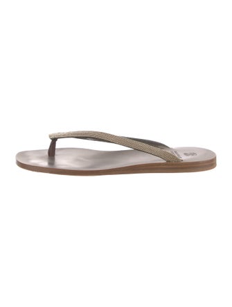 Brunello Cucinelli Monili Leather Flip Flops