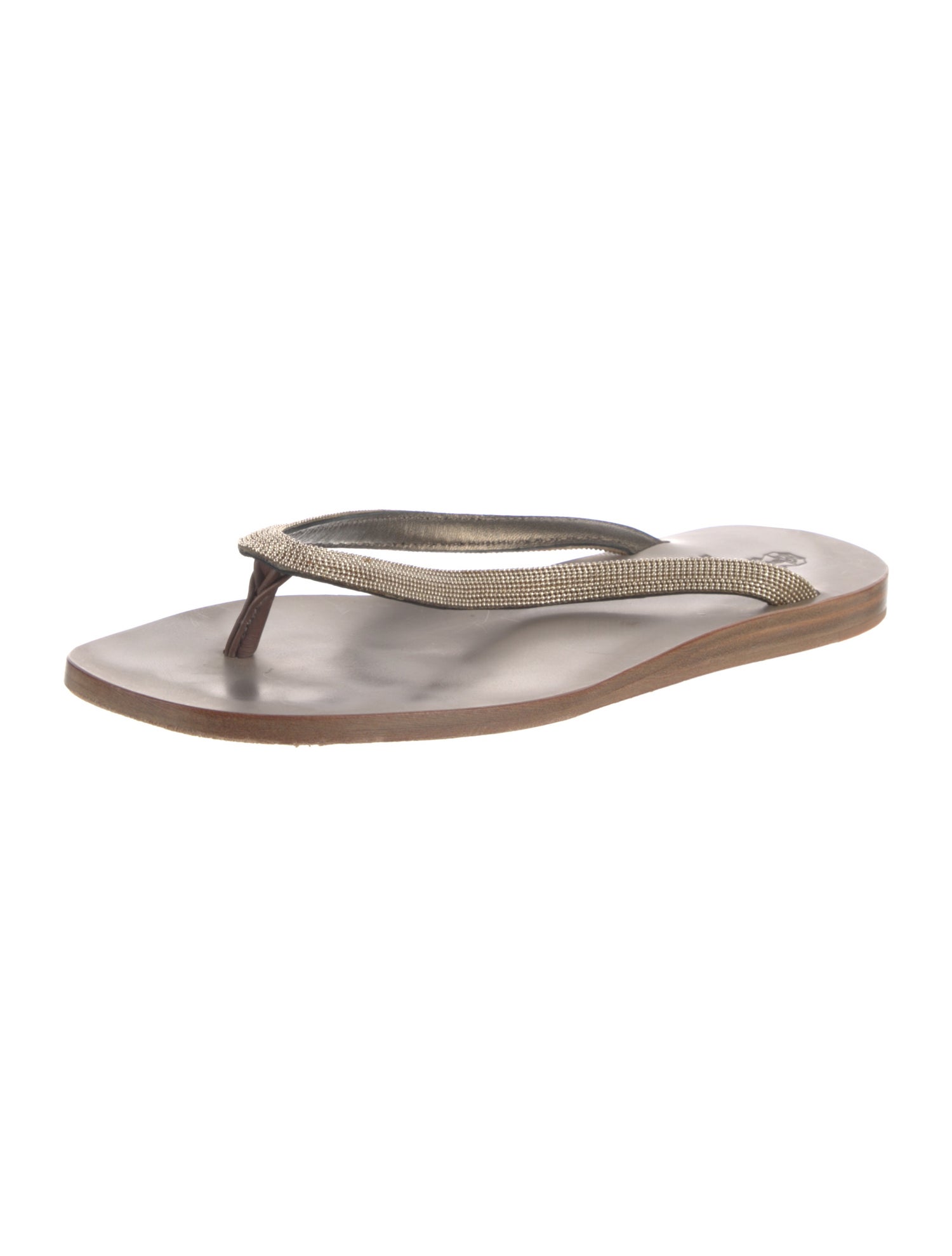 Brunello Cucinelli Monili Leather Flip Flops