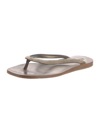 Brunello Cucinelli Monili Leather Flip Flops