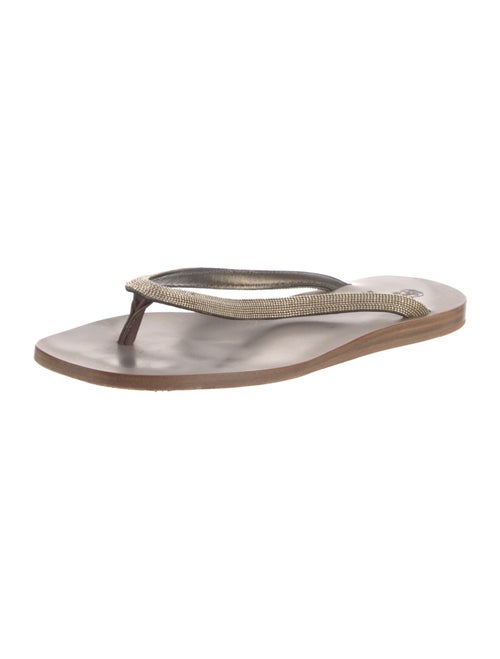 Brunello Cucinelli Monili Leather Flip Flops