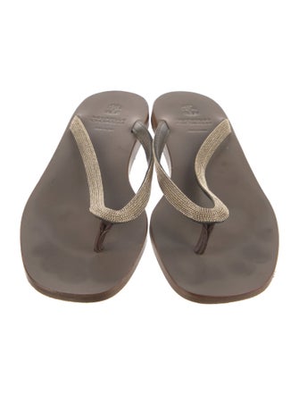 Brunello Cucinelli Monili Leather Flip Flops