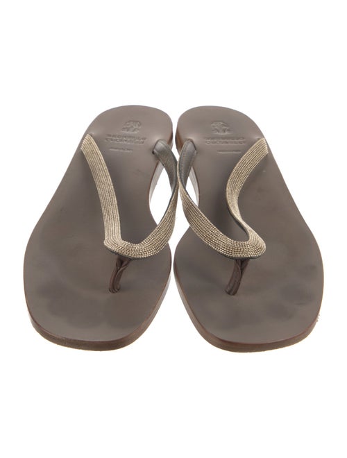 Brunello Cucinelli Monili Leather Flip Flops