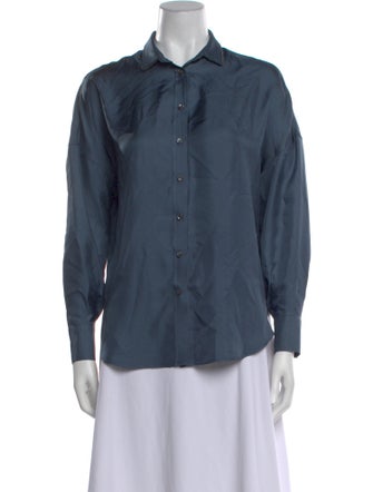 Brunello Cucinelli Silk Long Sleeve Button-Up Top