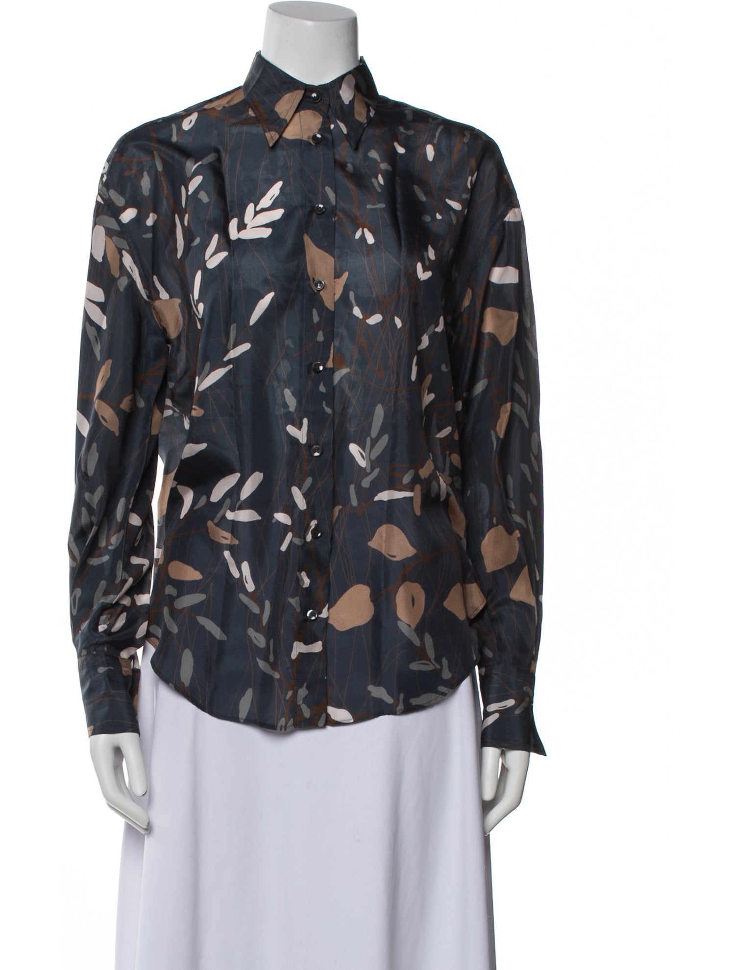 Brunello Cucinelli Silk Printed Button-Up Top w/ Tags