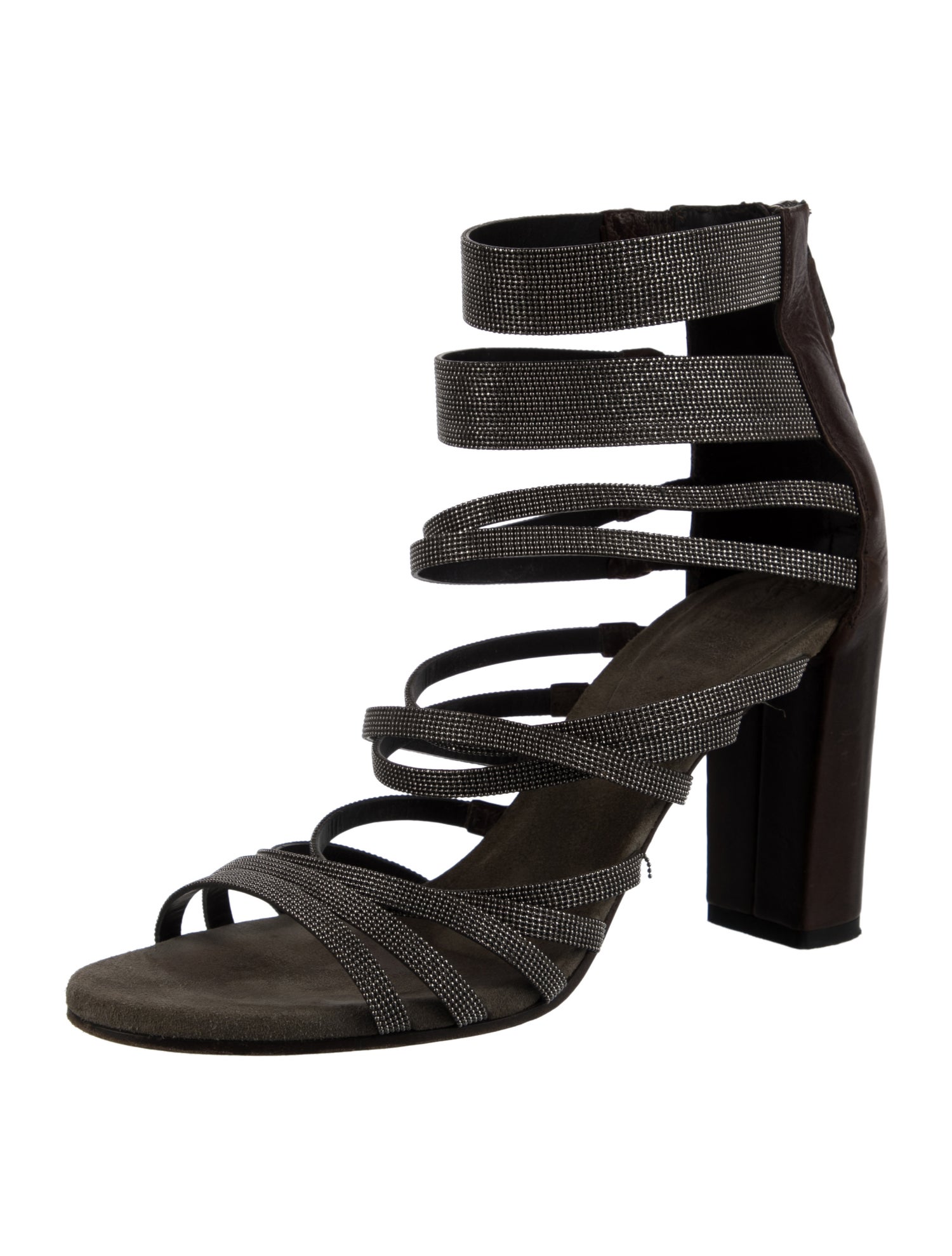 Brunello Cucinelli Monili Leather Gladiator Sandals