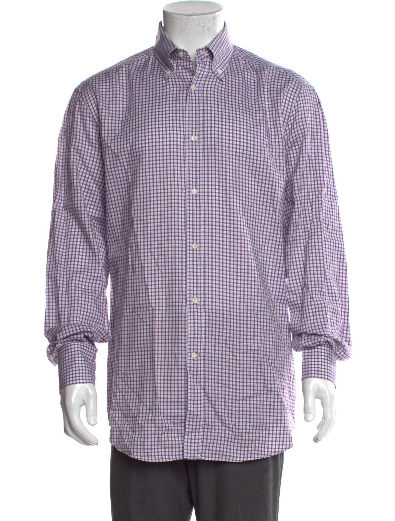 Brunello Cucinelli Plaid Print Long Sleeve Dress Shirt