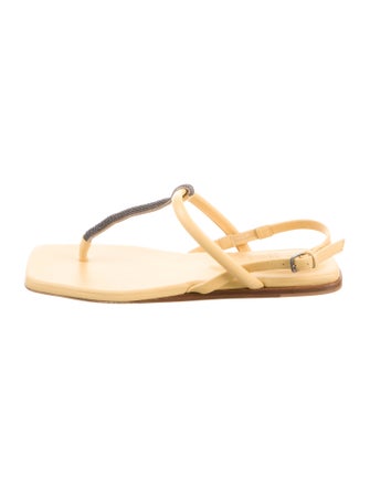 Brunello Cucinelli Monili Leather T-Strap Sandals