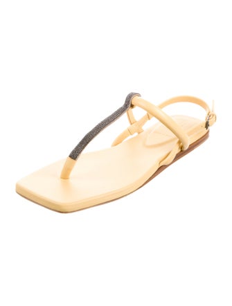 Brunello Cucinelli Monili Leather T-Strap Sandals