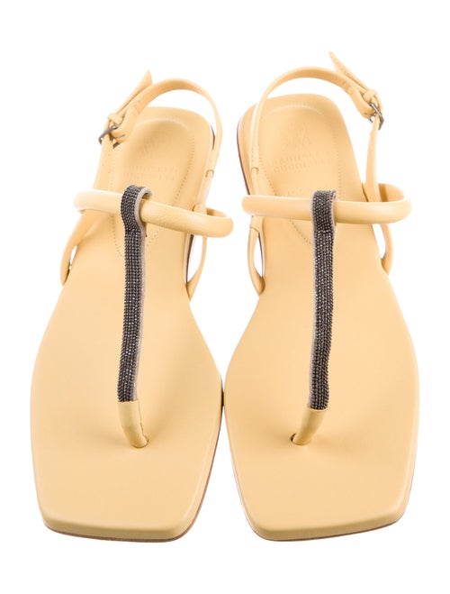 Brunello Cucinelli Monili Leather T-Strap Sandals