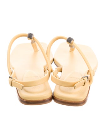 Brunello Cucinelli Monili Leather T-Strap Sandals