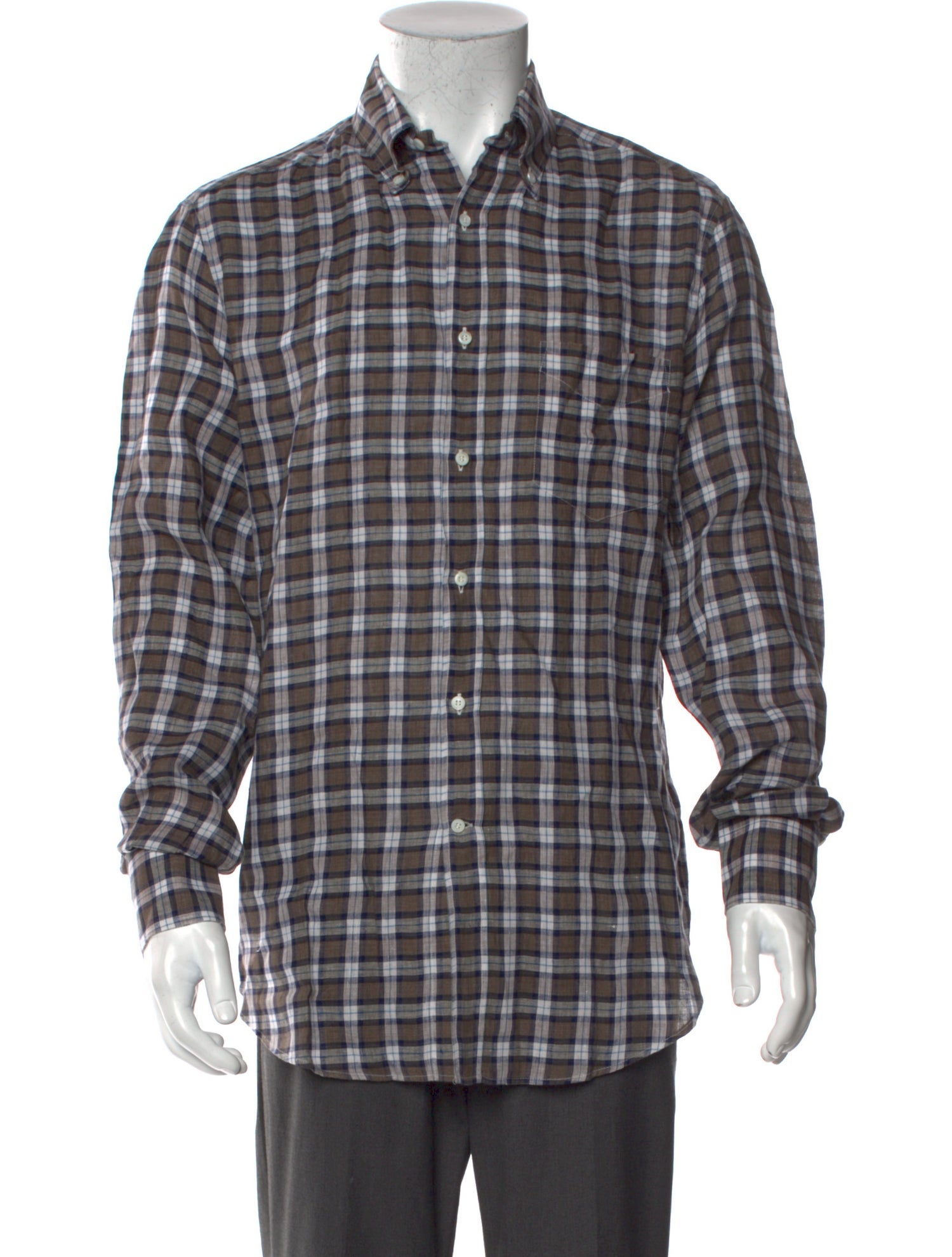 Brunello Cucinelli Linen Plaid Print Shirt