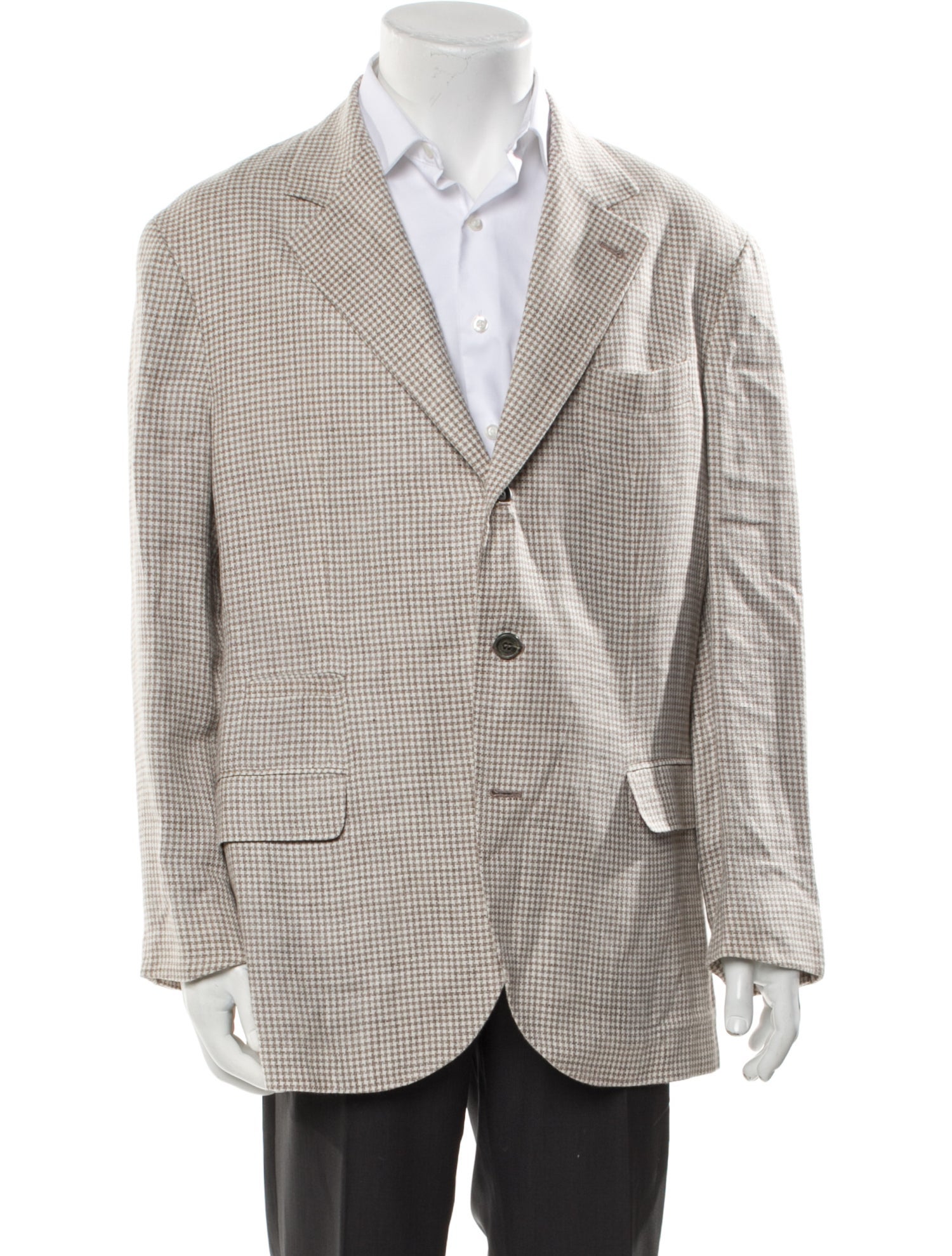 Brunello Cucinelli Linen Houndstooth Print Peacoat