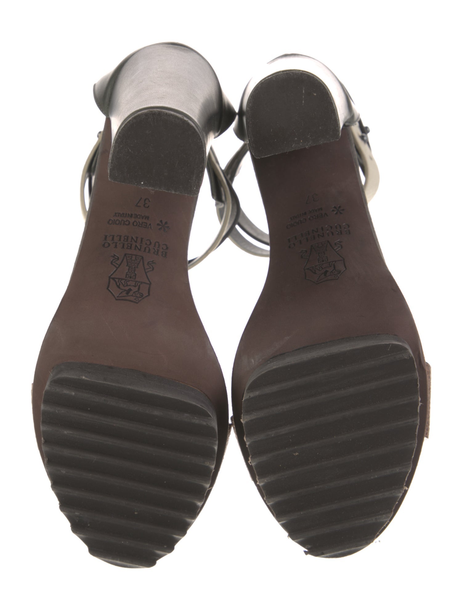 Brunello Cucinelli Leather Colorblock Pattern Sandals