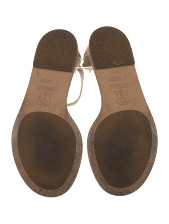 Brunello Cucinelli Leather Beaded Accents T-Strap Sandals