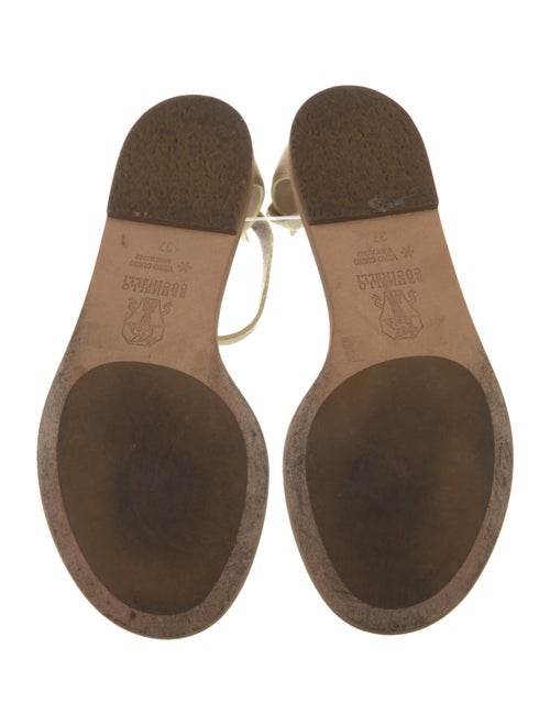 Brunello Cucinelli Leather Beaded Accents T-Strap Sandals