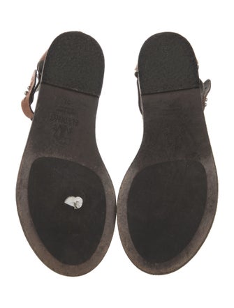 Brunello Cucinelli Monili Leather T-Strap Sandals