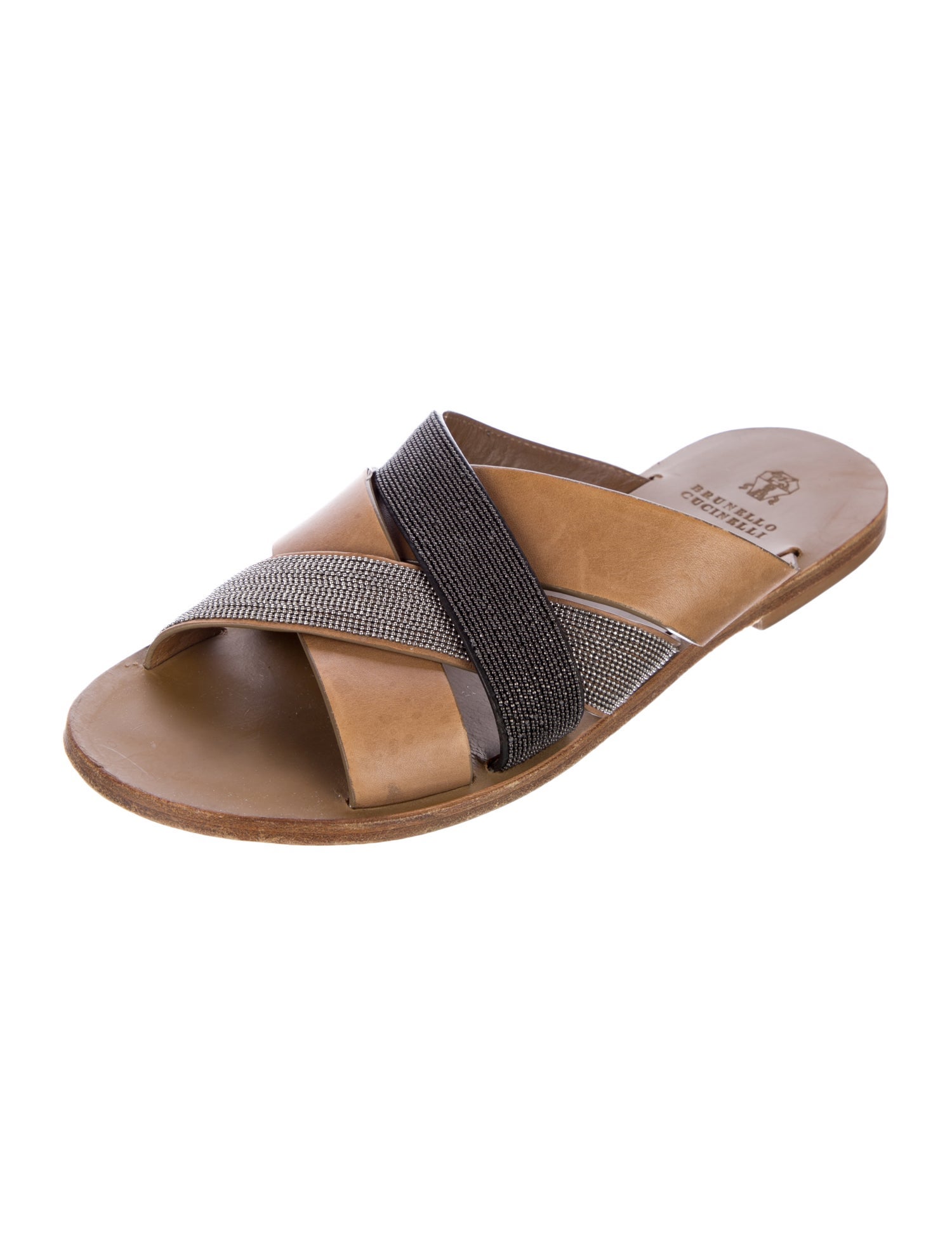 Brunello Cucinelli Monili Leather Slides