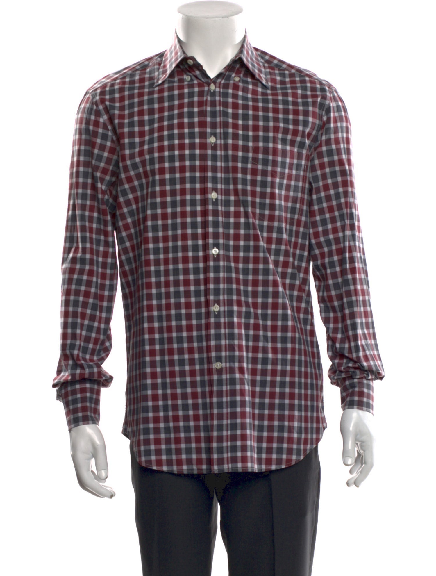 Brunello Cucinelli Plaid Print Long Sleeve Dress Shirt