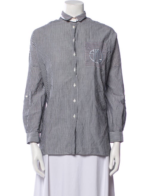 Brunello Cucinelli Striped Mock Neck Button-Up Top