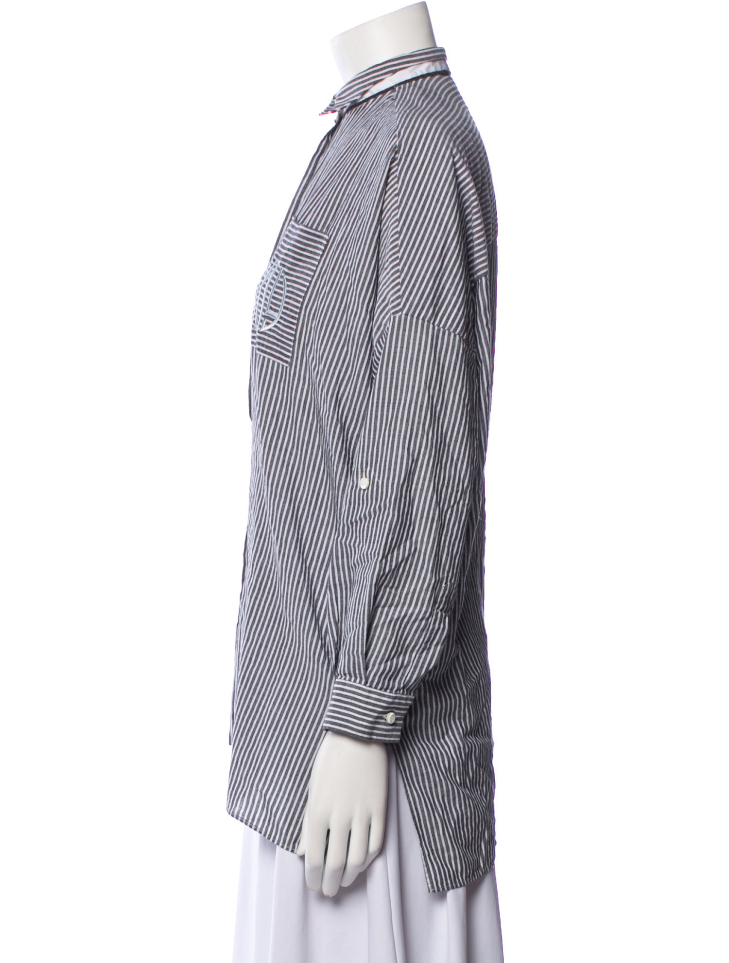 Brunello Cucinelli Striped Mock Neck Button-Up Top