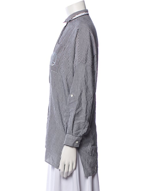Brunello Cucinelli Striped Mock Neck Button-Up Top