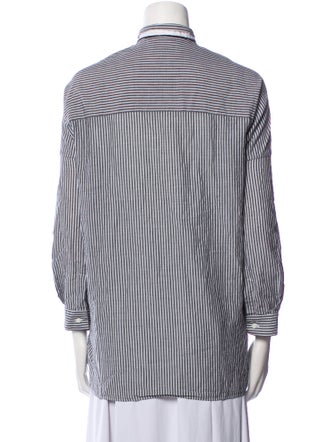 Brunello Cucinelli Striped Mock Neck Button-Up Top
