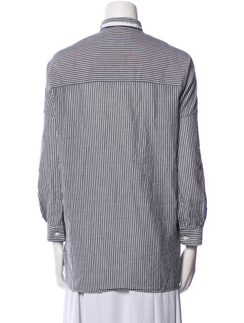 Brunello Cucinelli Striped Mock Neck Button-Up Top