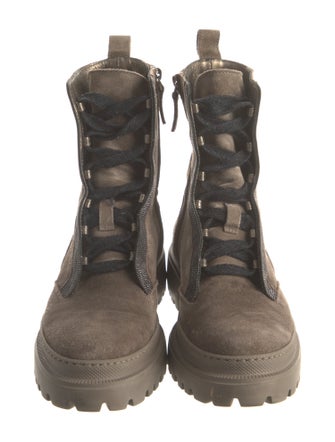 Brunello Cucinelli Suede Crystal Embellishments Combat Boots