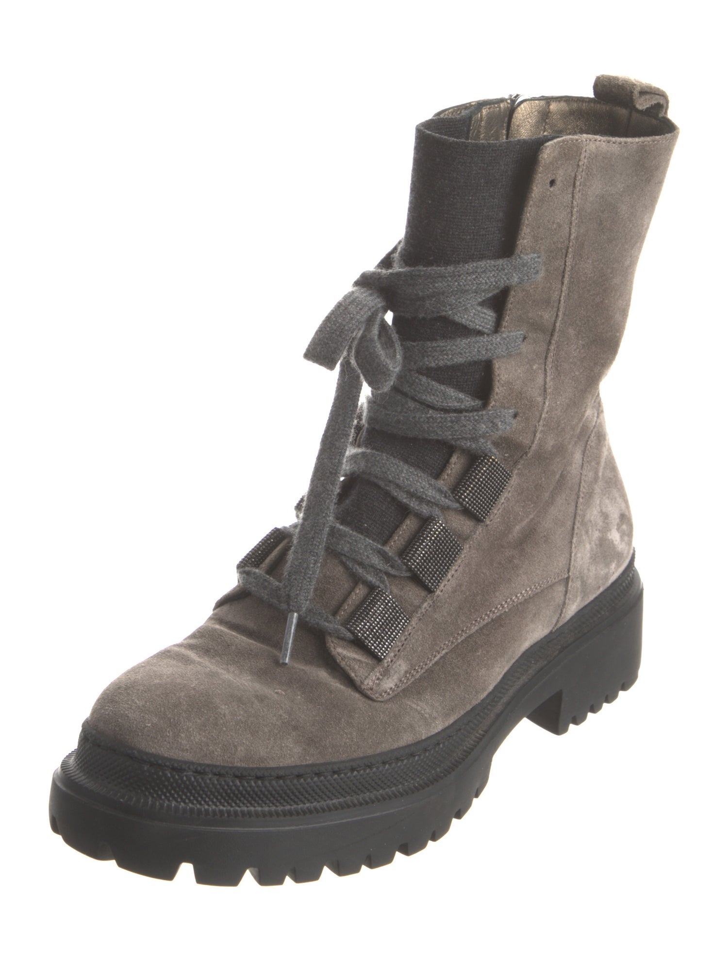 Brunello Cucinelli Monili Suede Combat Boots