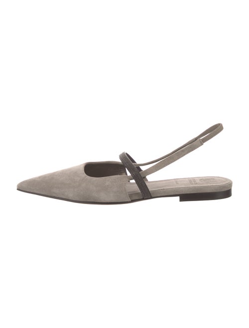 Brunello Cucinelli Suede Beaded Accents Slingback Flats
