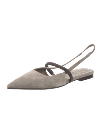 Brunello Cucinelli Suede Beaded Accents Slingback Flats